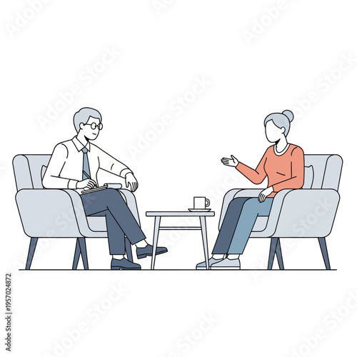 Therapy Session: Patient Talking to Counselor in Modern Office Setting
