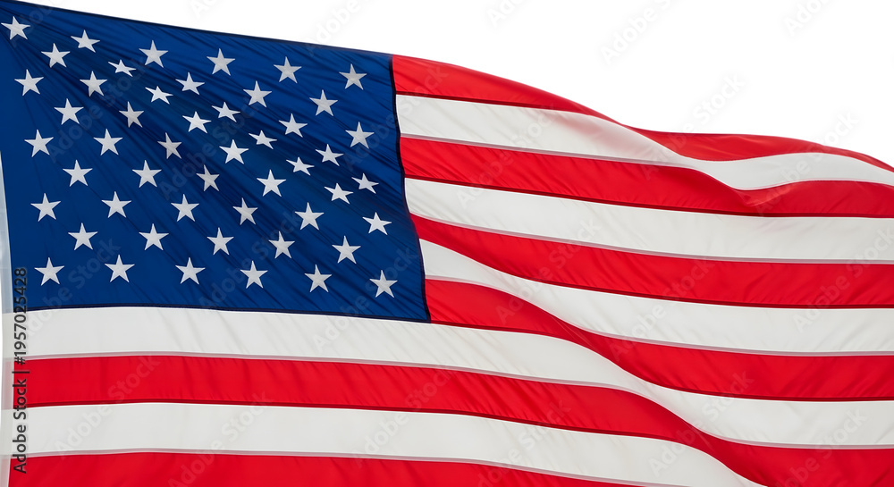 Fototapeta premium Close- up american flag stripes and stars red white blue stripes fifty stars pattern close-up flag symbol
