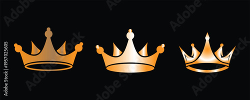 Three gold crowns on black background