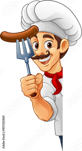 A chef cartoon barbecue coo...