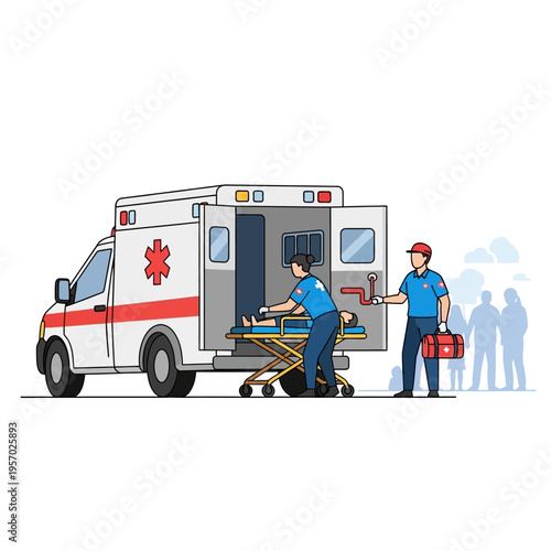Emergency Medical Team Loading Patient into Ambulance for Urgent Transport