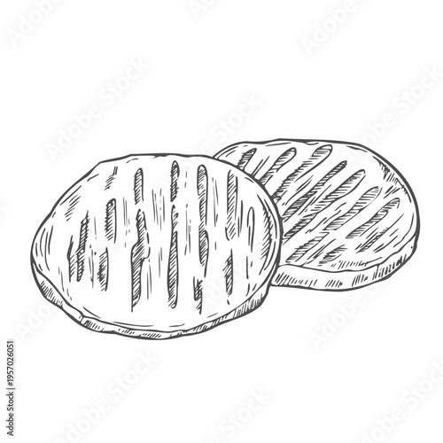 Burger patty isolated drawing line art style sketch design illustration