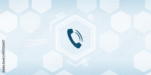 Vector Illustration of Customer Support Contact Icon with Telephone Handset on Blue Hexagon Technology Background for Communication Services