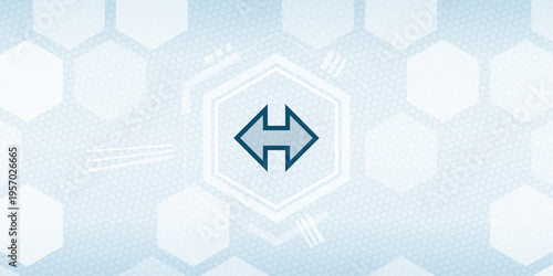 Vector Illustration of Data Exchange and Transfer Concept Icon with Horizontal Double Arrow on Blue Hexagon Technology Background for Connectivity