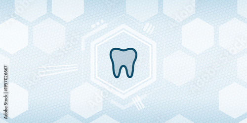 Vector Illustration of Dental Health Care and Dentistry Icon with Human Tooth Silhouette on Blue Hexagon Technology Background for Medical Services