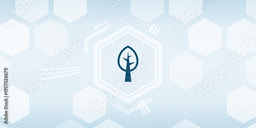 Vector Illustration of Environmental Conservation and Sustainable Growth Icon with Stylized Tree Leaf on Blue Hexagon Technology Background Design