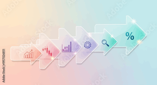 Abstract Business Process Flow with Financial Icons and Gradient Arrows