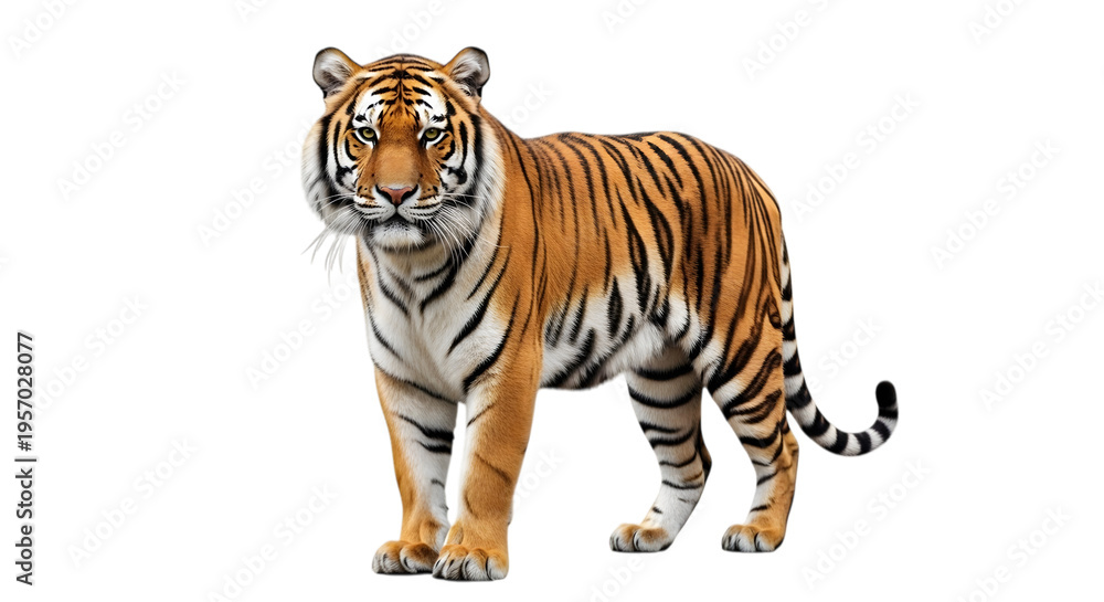 Obraz premium A majestic tiger standing against a black background