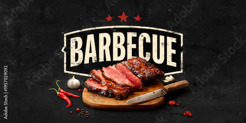 Rustic Barbecue Feast with Sliced Meat and Spices