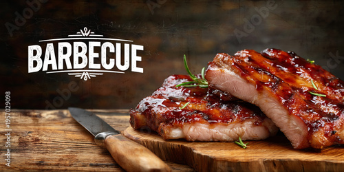 Delicious Glazed Barbecue Ribs on Rustic Wood