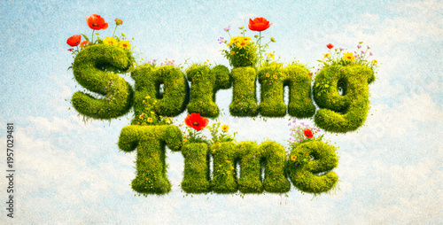 Spring Time Grassy Text with Wildflowers