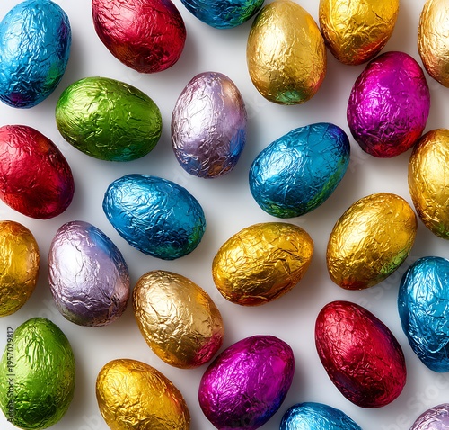 Colorful Chocolate Easter Eggs Scattered