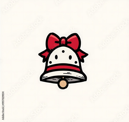 Decorative Bell with Red Bow, Vector Illustration