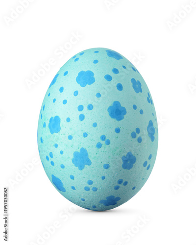 Blue Easter egg with small flowers and dots isolated. Transparent PNG image.