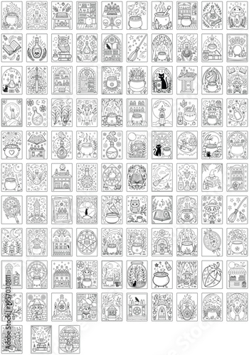 Magical Witchcraft Coloring Pages Collection – Kawaii Potions, Spell Books, Witches & Fantasy Alchemy Scenes for Kids