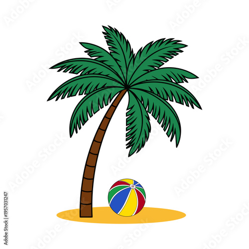 tropical island with palm tree and beach ball clipart
