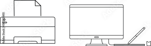 vector illustration of a pc & case, photocopy machine
