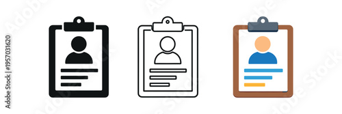 Clipboard profile black, outline, colored flat vector icon