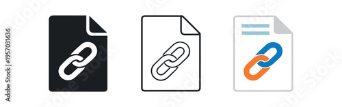 Three file icons showing a chain link in black, outline and colored styles