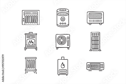 Heating Equipment Icons For Household Appliances And Winter Comfort