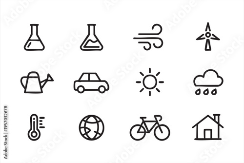 Eco environment icons with renewable energy weather climate and sustainability symbols for apps