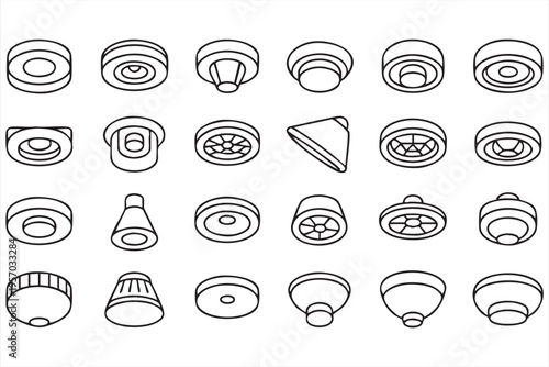 Ceiling lighting icons with recessed lamps spotlights and modern interior fixtures for design apps