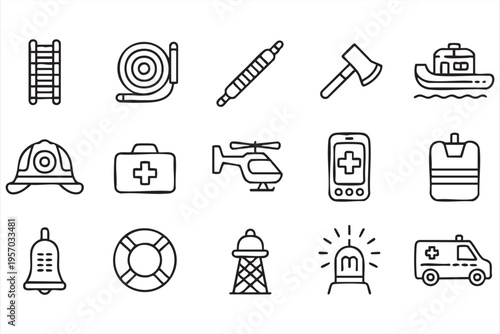 Healthcare and emergency icons with medical kit ambulance and alert systems