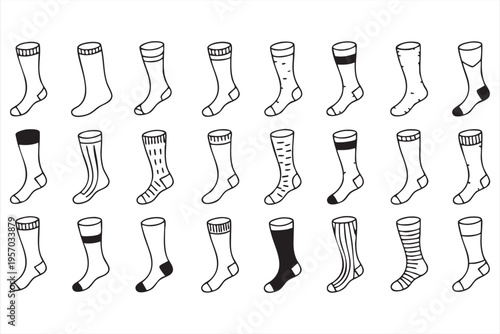 Sock icons with various styles striped dotted ankle and sport designs for fashion apps