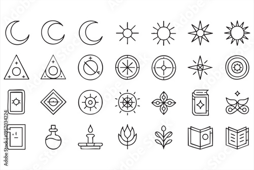 Tarot Astrology and Alchemy Icon Pack Mystical Spiritual Line Symbols