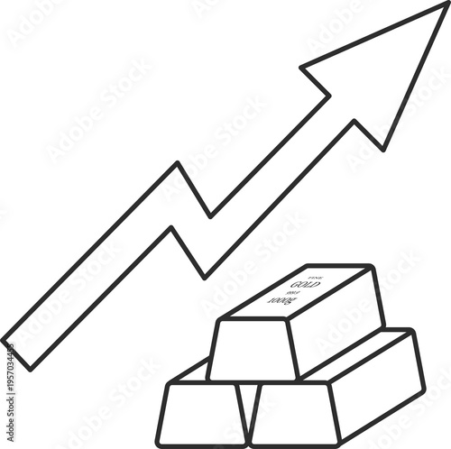 金価格上昇のイラスト　線画のみ