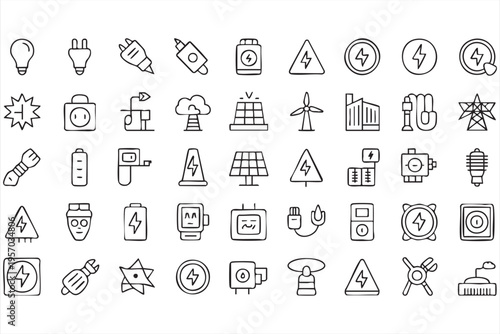 Electricity and Renewable Energy Icons Set for UI and App Design