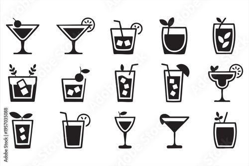 Cocktail Beverage Icons Set for Party Bar and Hospitality Branding