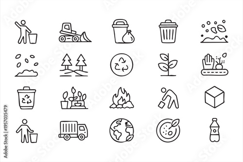 Recycling Icons Set for Eco Waste Management and Sustainability Design