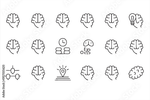 Mental Health Brain Icons Set with Cognitive Disorders and Memory Loss