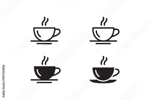 Coffee Cup Icons Set with Hot Beverage and Tea Symbols
