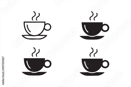 Coffee Mug Icons Set for Cafe Menu and Breakfast Design