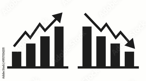 Business Performance Vector Chart Icons, Financial Growth Decline Symbol, Economic Trend Illustration, Profit Loss Graphic, Analytics Metrics Design, Corporate Statistics Visualization, Black Bar Char