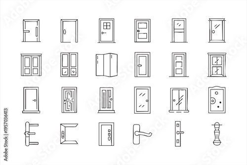 Door Hardware Icons Set with Handles Locks and Entry Systems