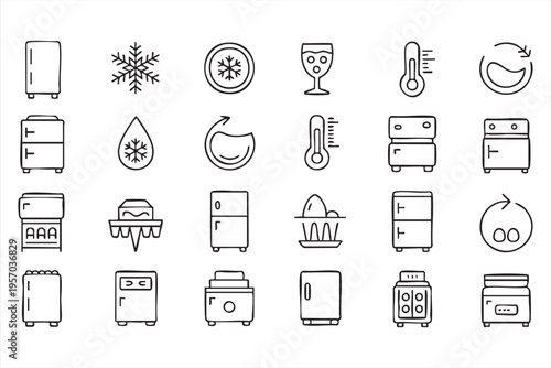 Kitchen Appliances Outline Icon Set With Refrigerator Oven And Cooling Systems