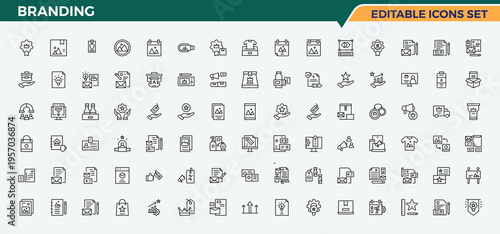 Branding line icon set. Strategy modern icon set. Included brand, strategy, social, company, identity, product and more. Editable stroke collections.