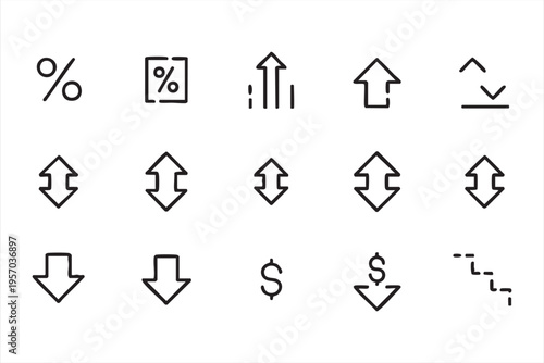 Arrows Direction And Trend Outline Icon Set With Percentage Symbols