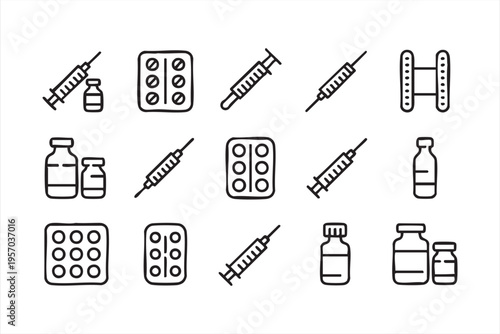 Immunization And Medical Treatment Icons For Healthcare Applications