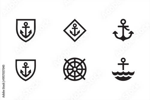 Minimal Solid Nautical Icons For Sea Travel And Navigation Concepts
