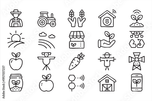 Eco Farming And Organic Food Icons For Sustainable Agriculture Concepts