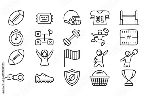 Sports And Fitness Icon Pack With Football Helmet Jersey And Dumbbell