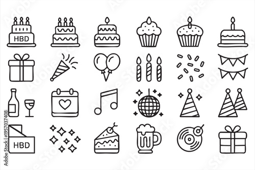 Party And Event Icon Pack With Balloons Music And Birthday Decorations