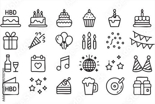 Event And Festive Icon Set For Birthday And Holiday Decorations