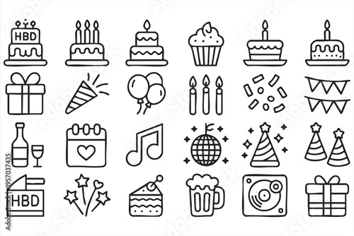 Celebration And Party Icons Featuring Balloons Cake And Music Elements