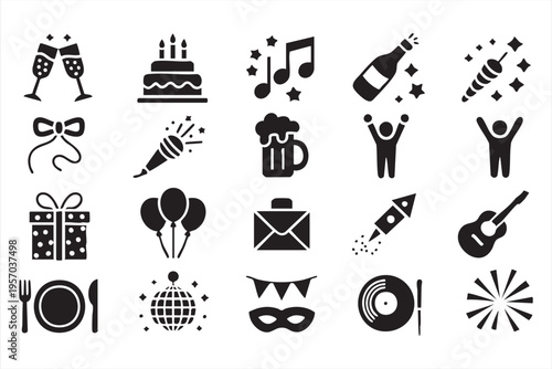 Celebration And Entertainment Icons For Holiday And Party Design