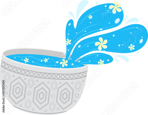 Vibrant Splashes, Traditional Bowl Songkran Festival Celebration Illustration